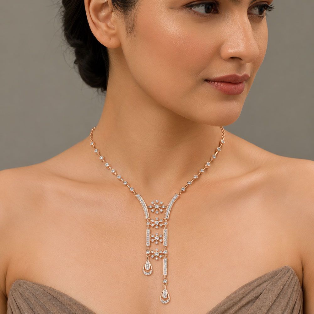Modern Drop 14Kt Rose Gold Diamond Necklace-Necklaces-ONK26C46-D400X1C