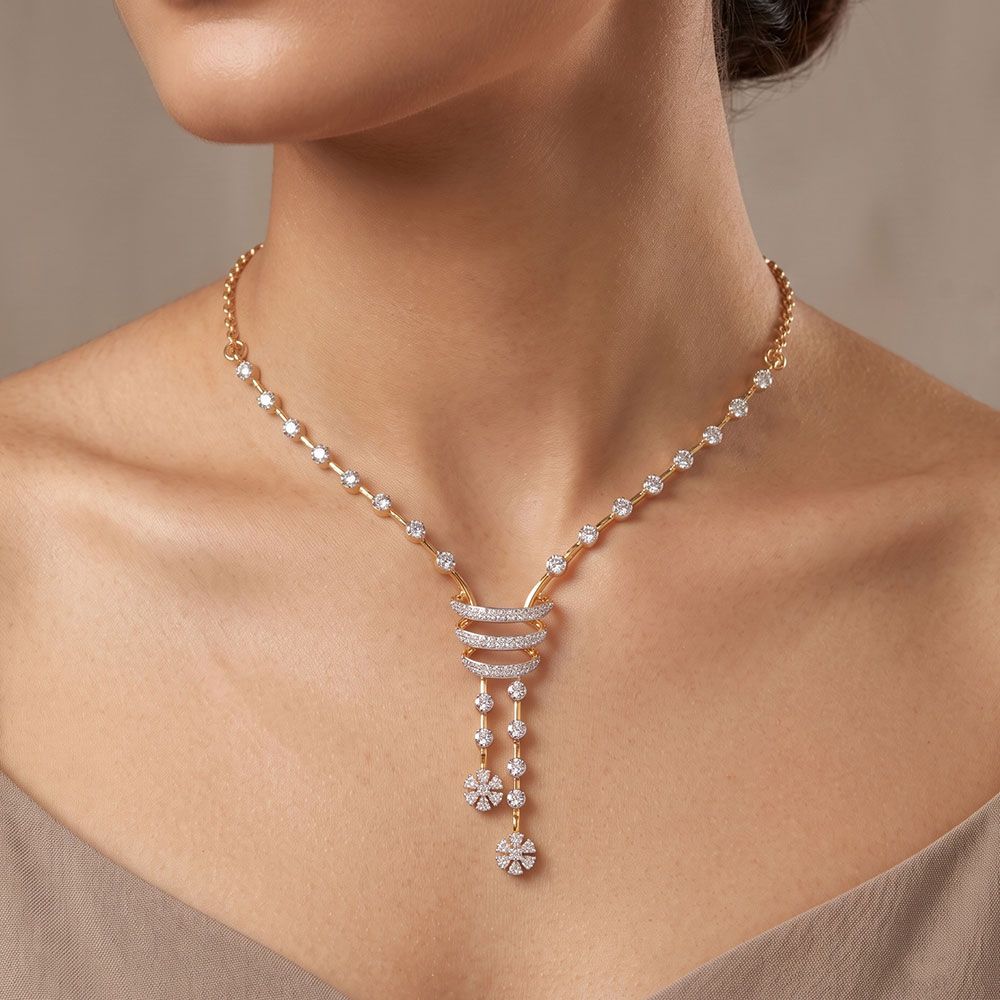 Delicate Timeless 14Kt Yellow Gold Diamond Necklace-Necklaces-ONK26C47-D400R1C