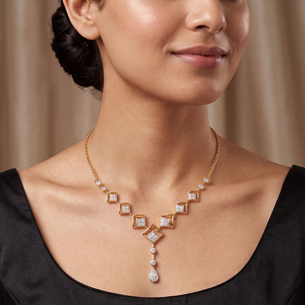 Brilliant Drop 14Kt Yellow Gold Diamond Necklace-Pendants-ONK26C50-D400R1C