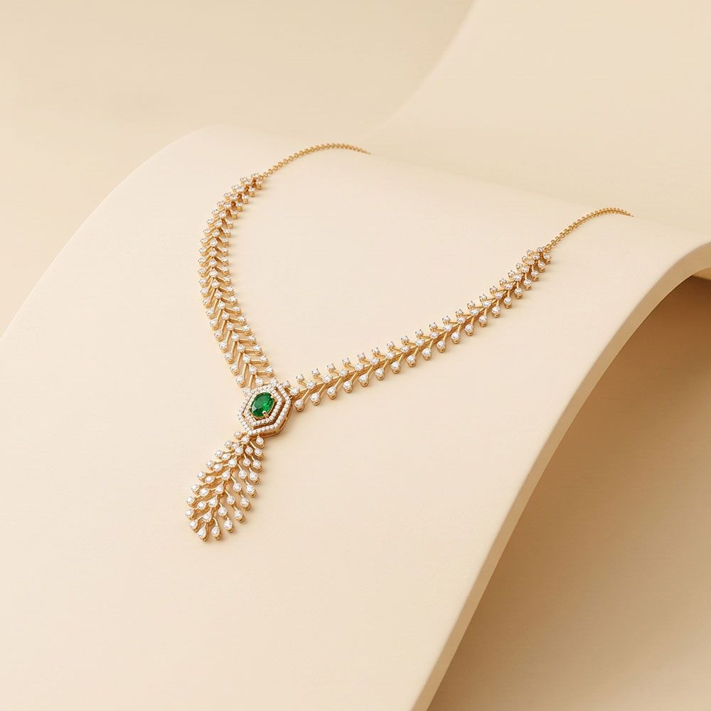Royal 14Kt Yellow Gold Diamond Necklace-Necklaces-ONK26C59-D435R1C