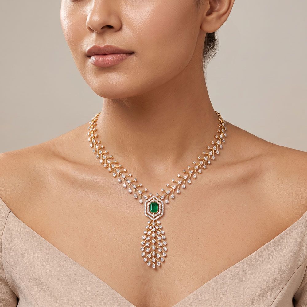 Royal 14Kt Yellow Gold Diamond Necklace-Necklaces-ONK26C59-D435R1C