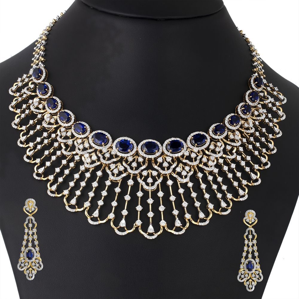 Unique 14Kt Yellow Gold Earrings and Necklace Set-All Jewellery-ONS22058-D411R0C