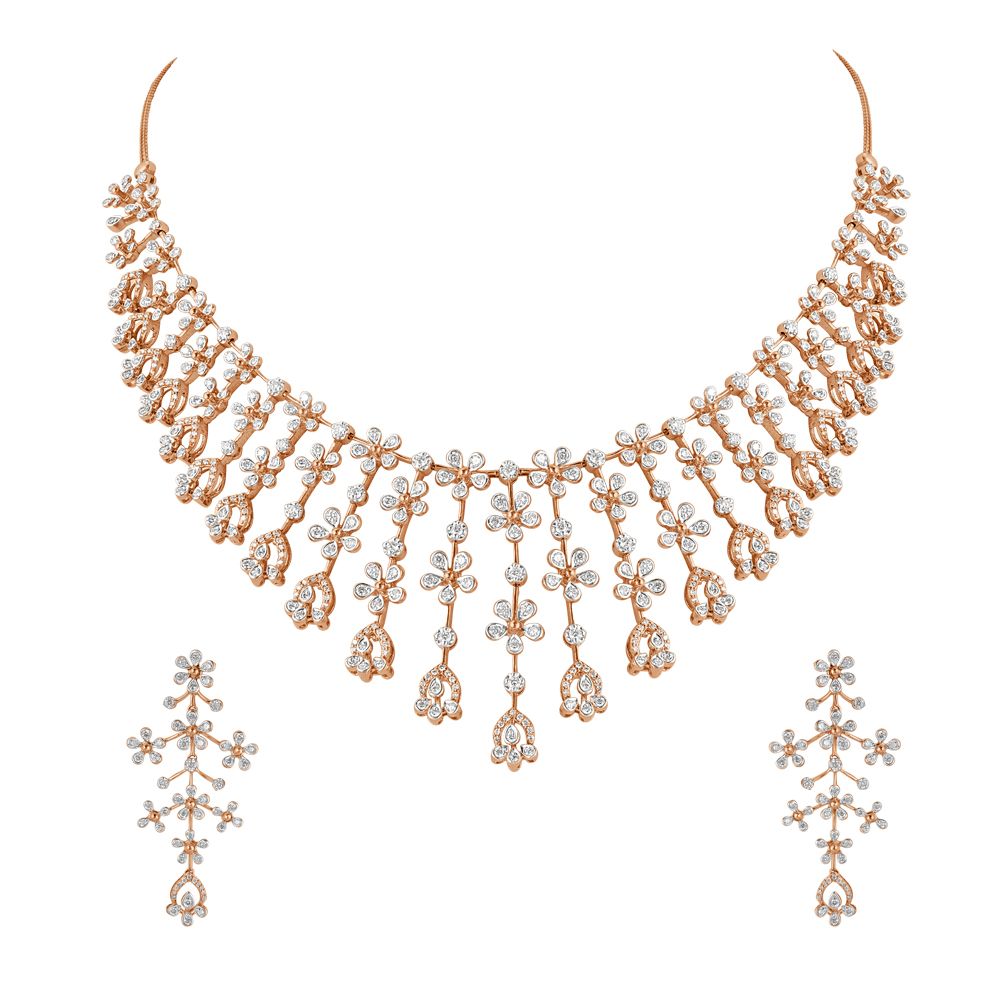 Sleek 14KT Rose Gold Diamond Necklace Set-Diamond-ONS22175-D400X0C