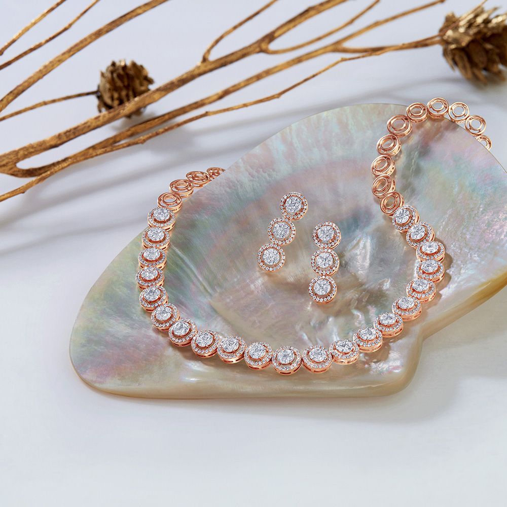 Designer Rose Gold Earrings and Necklace Set-All Jewellery-ONS22216-D300X0C