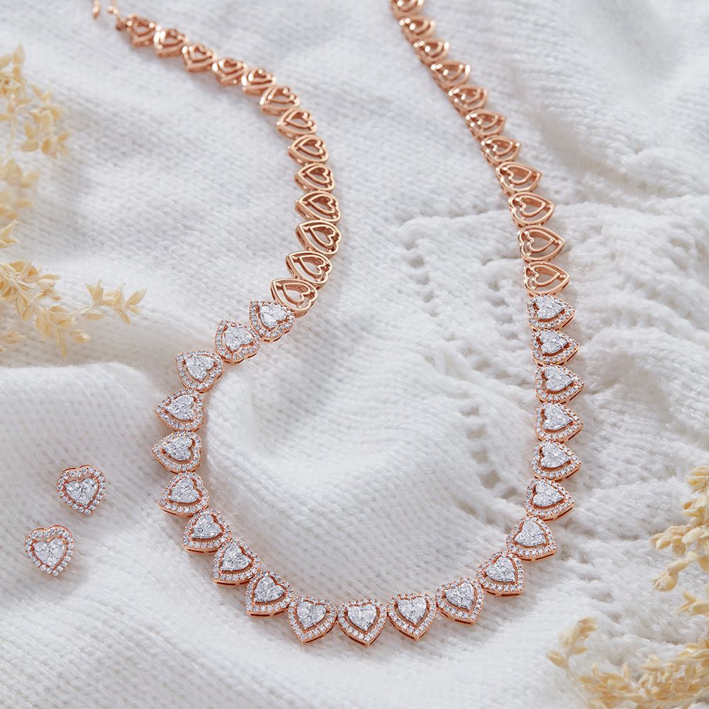 Buy Regal Rose Gold Earrings and Necklace Set ONS22217-D300X0C
