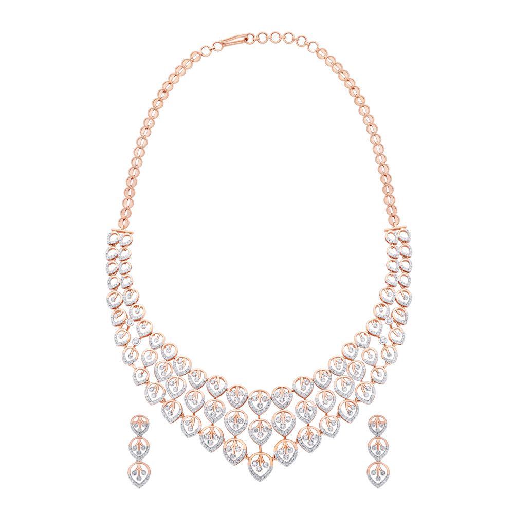 Aurora Leaf Design Diamond Necklace Set-Diamond-ONS23008-D400X0B