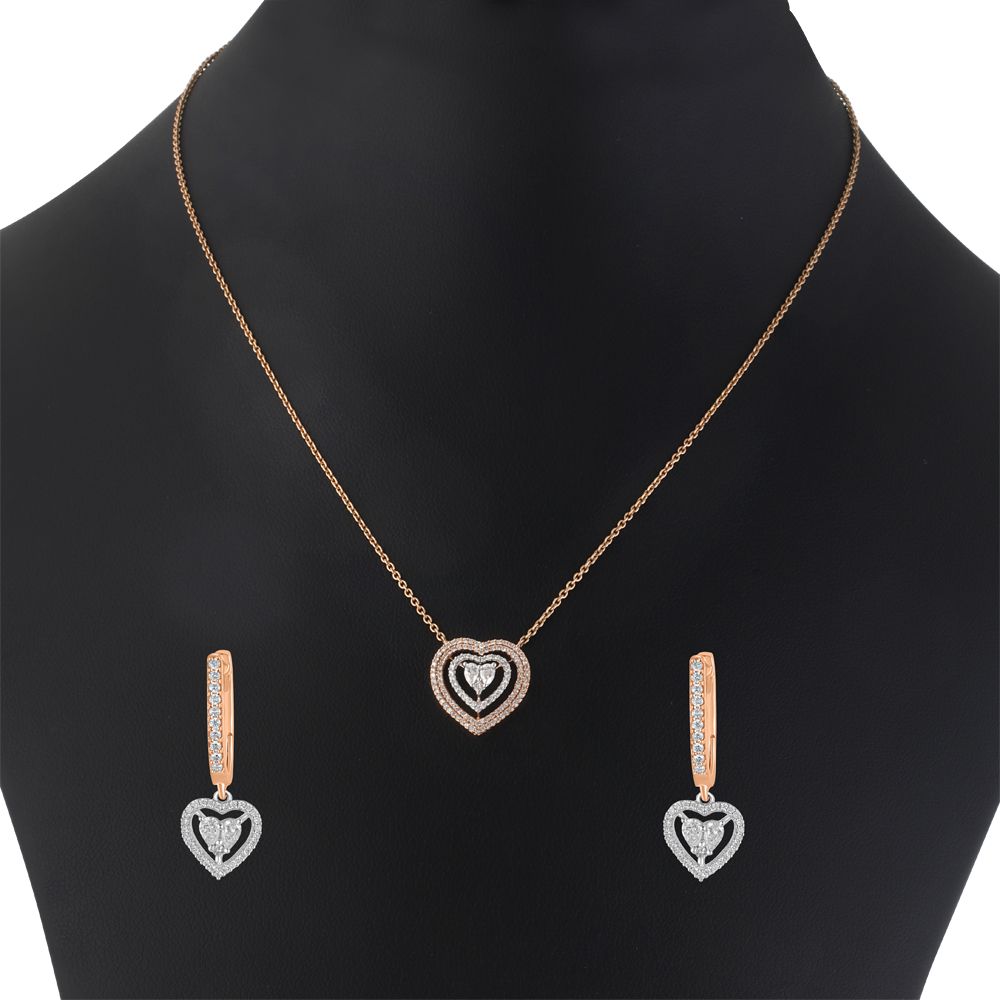 18Kt Rose Gold Heart Design Jewellery Set-All Jewellery-ONS23010-D300X0B