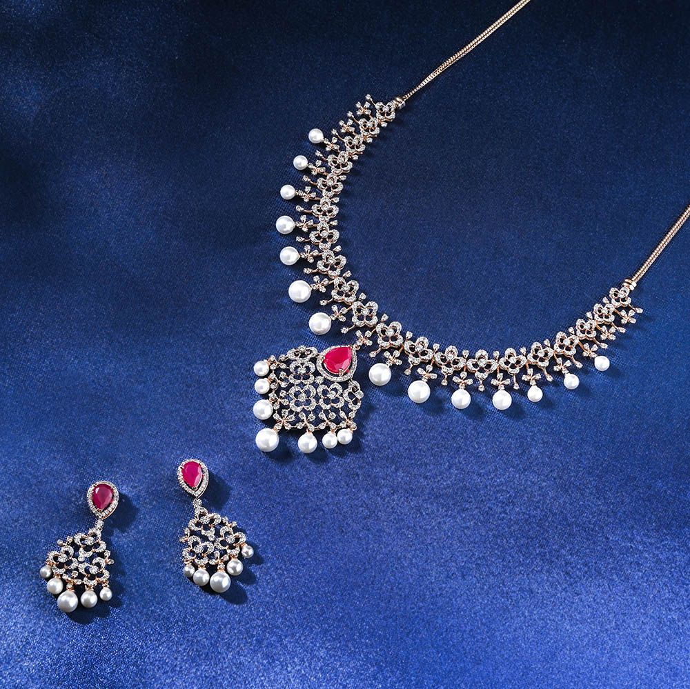 Luminous Brilliance Diamond Necklace Set-All Jewellery-ONS23058-D409X0B