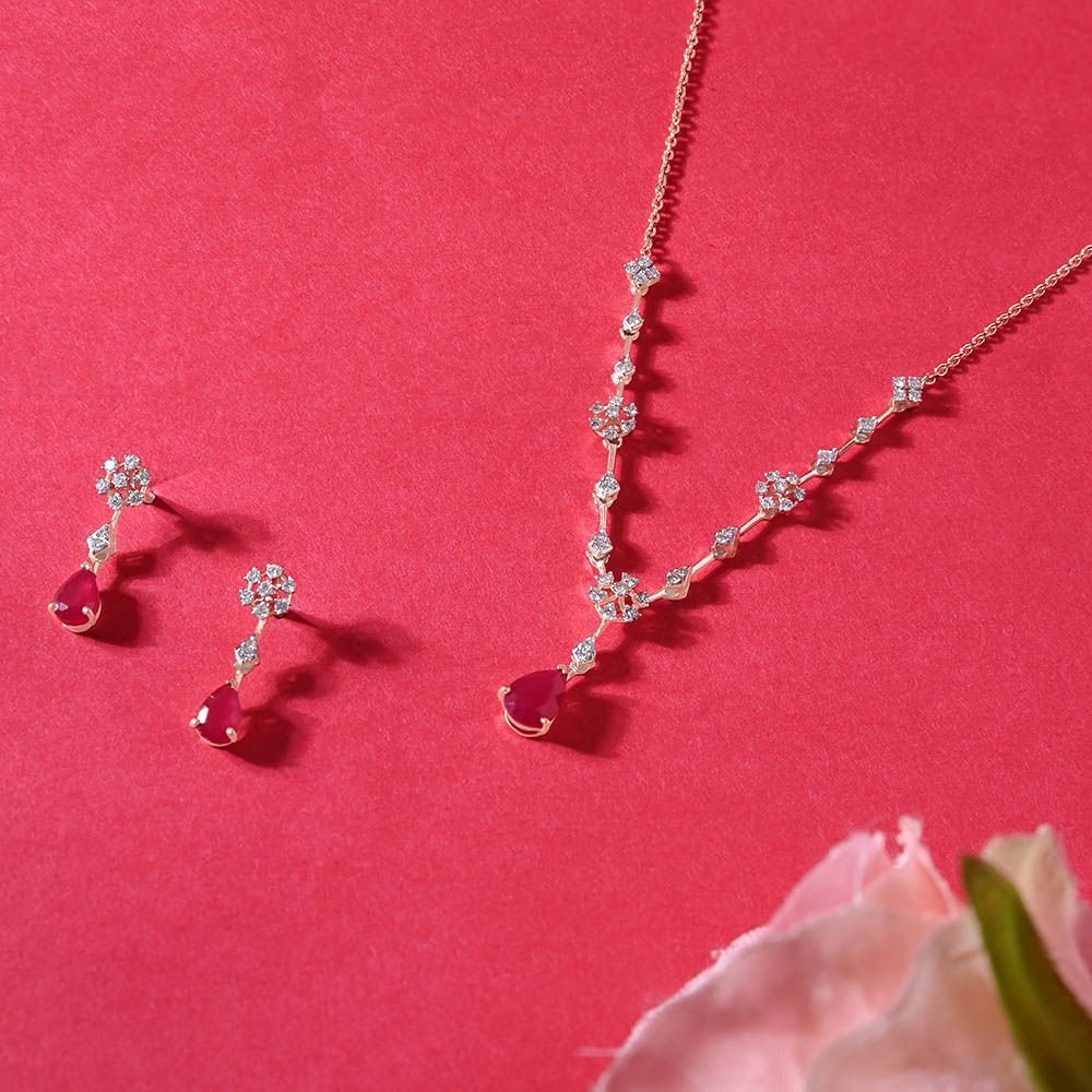 Buy Gorgeous Diamond and Red Stone Necklace Set ONS24A21-D410X0C