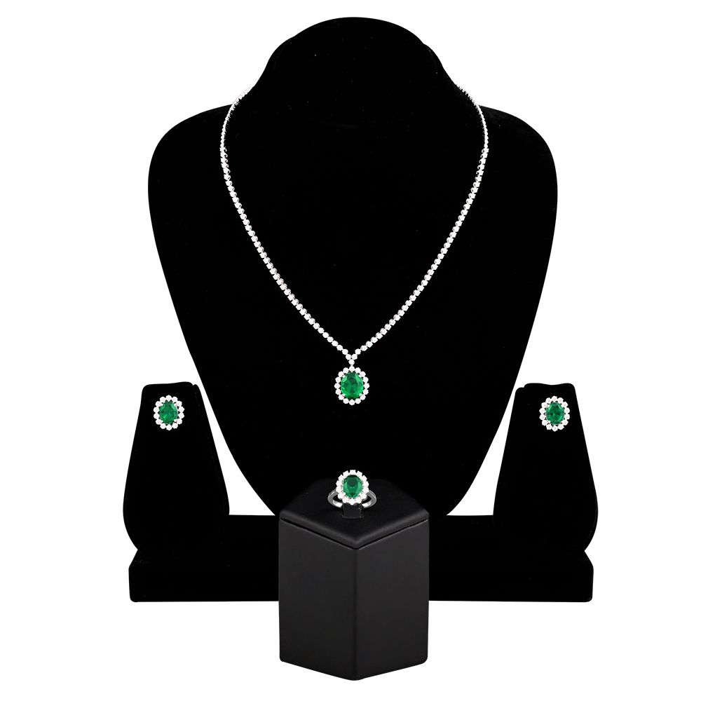 Classic Crown Star Green Gemstone and Diamond Necklace Set-Necklace Sets-OBX24012-A327W0B