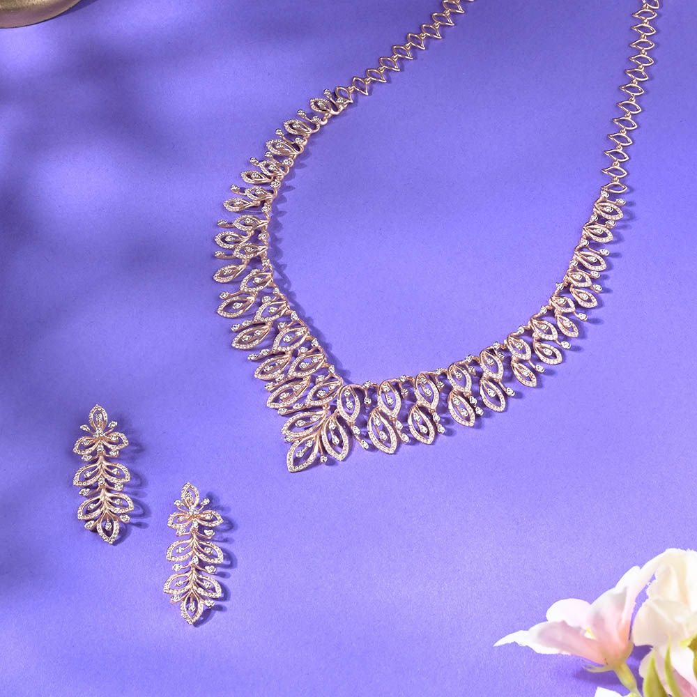 Radiant Luxe Floral 18KT Rose Gold Necklace Set-All Jewellery-ONS24A67-D400X0B