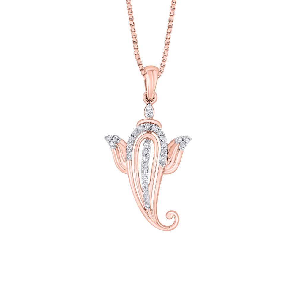 Resplendent Ganesha Diamond Pendant in 18 KT Rose Gold-Pendants-OPD23G02-D400X0B