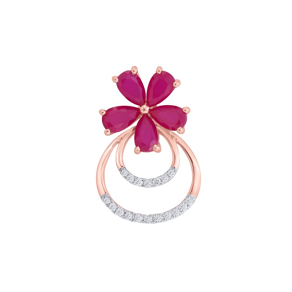Pink Stone Flower Diamond Pendant Set-Diamond-OSP15121-D409X0C