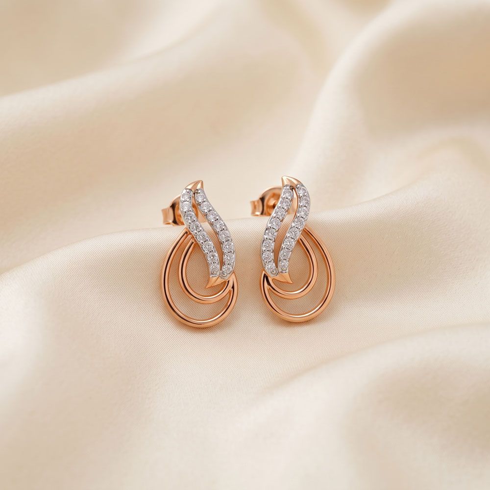 Leaf Design Gold Earrings-All Jewellery-OPE16723-D400O0B