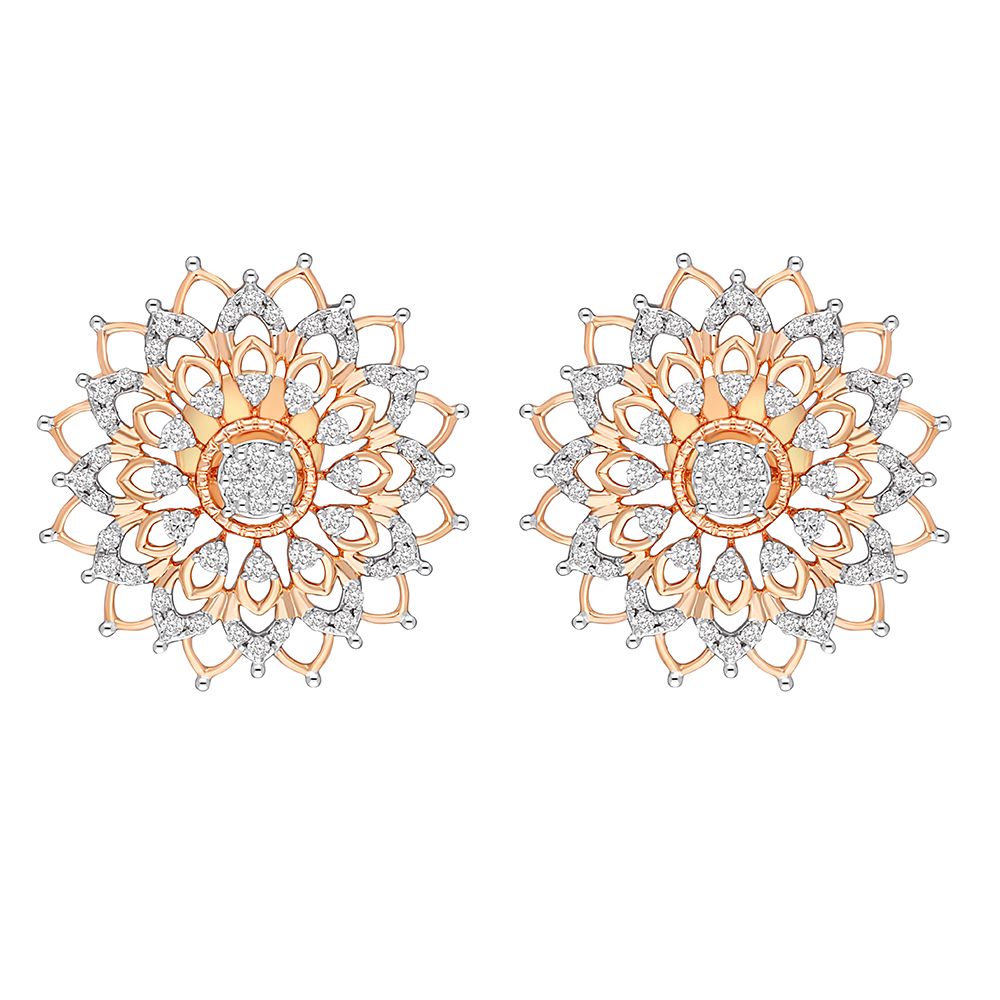 Flower Design 14KT Rose Gold Earrings Set-Earrings-OPE22042-D900X0C