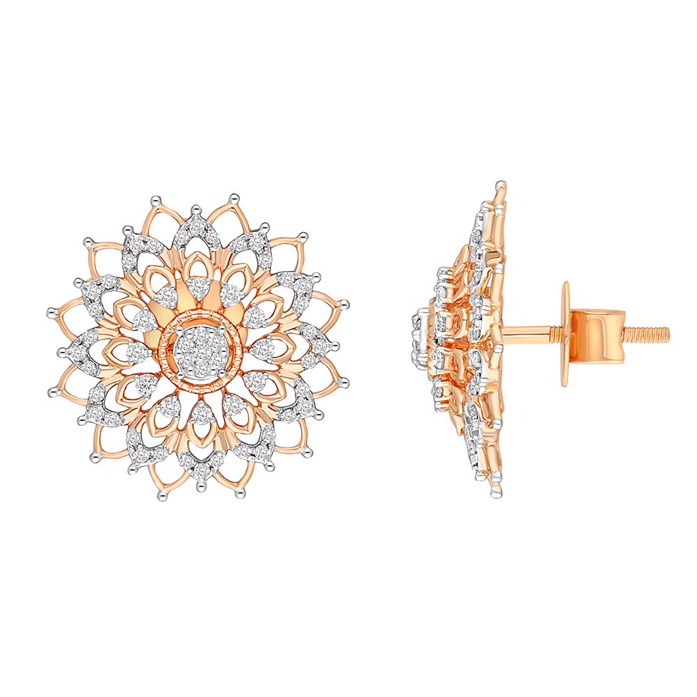 Flower Design 14KT Rose Gold Earrings Set-Earrings-OPE22042-D900X0C