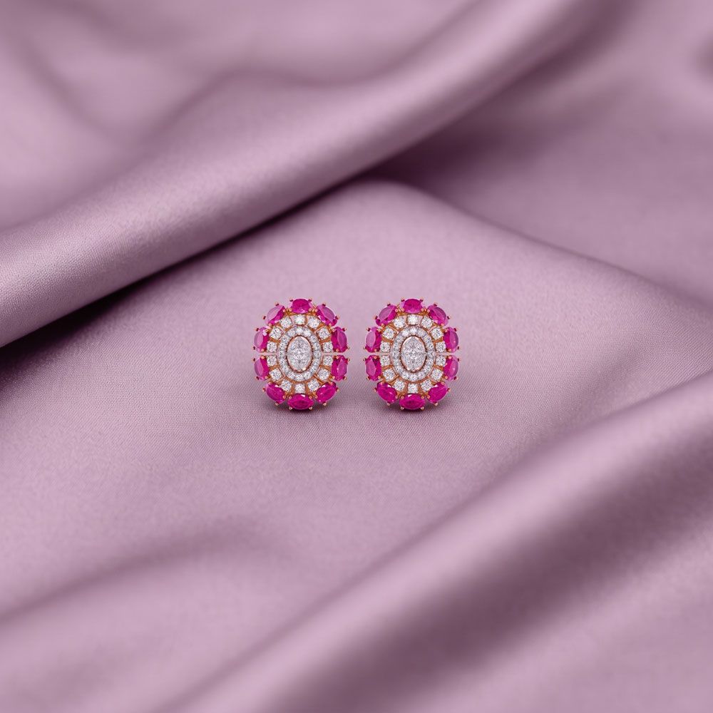 Elegant Diamond Rose Gold Earrings-Earrings-OPE23011-D403X0B