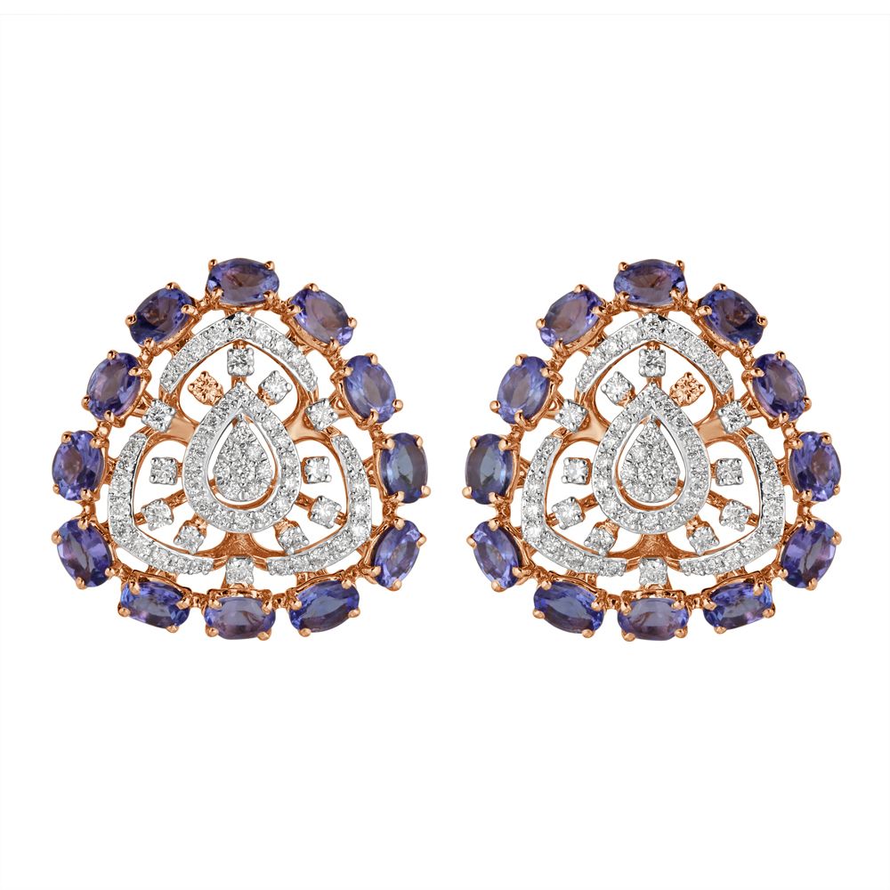 Appealing Diamond and Purple Gemstone Earrings-Earrings-OPE23014-D415X0B