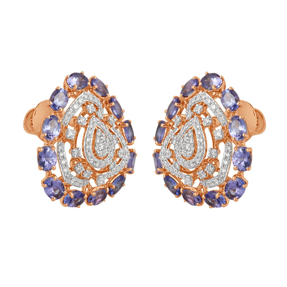 Appealing Diamond and Purple Gemstone Earrings-Earrings-OPE23014-D415X0B