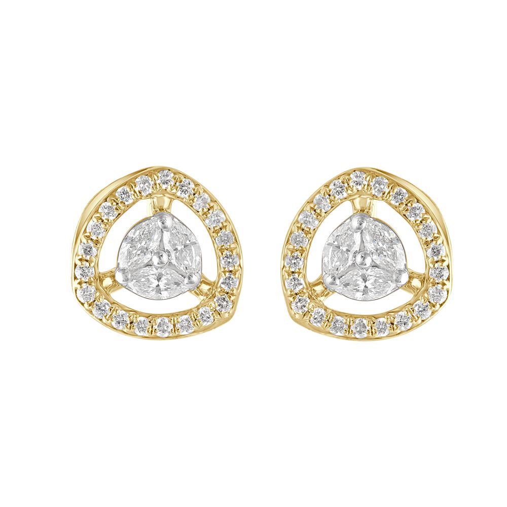 Geometric Design Diamond and Yellow Gold Earrings-Earrings-OPE23030-D300R0B
