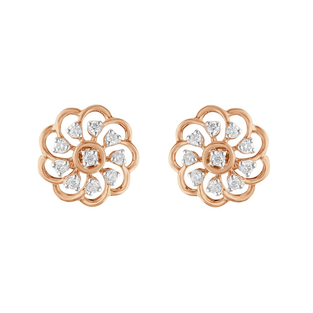 Floral Diamond and Yellow Gold Studs-Earrings-OPE23036-D300R0B