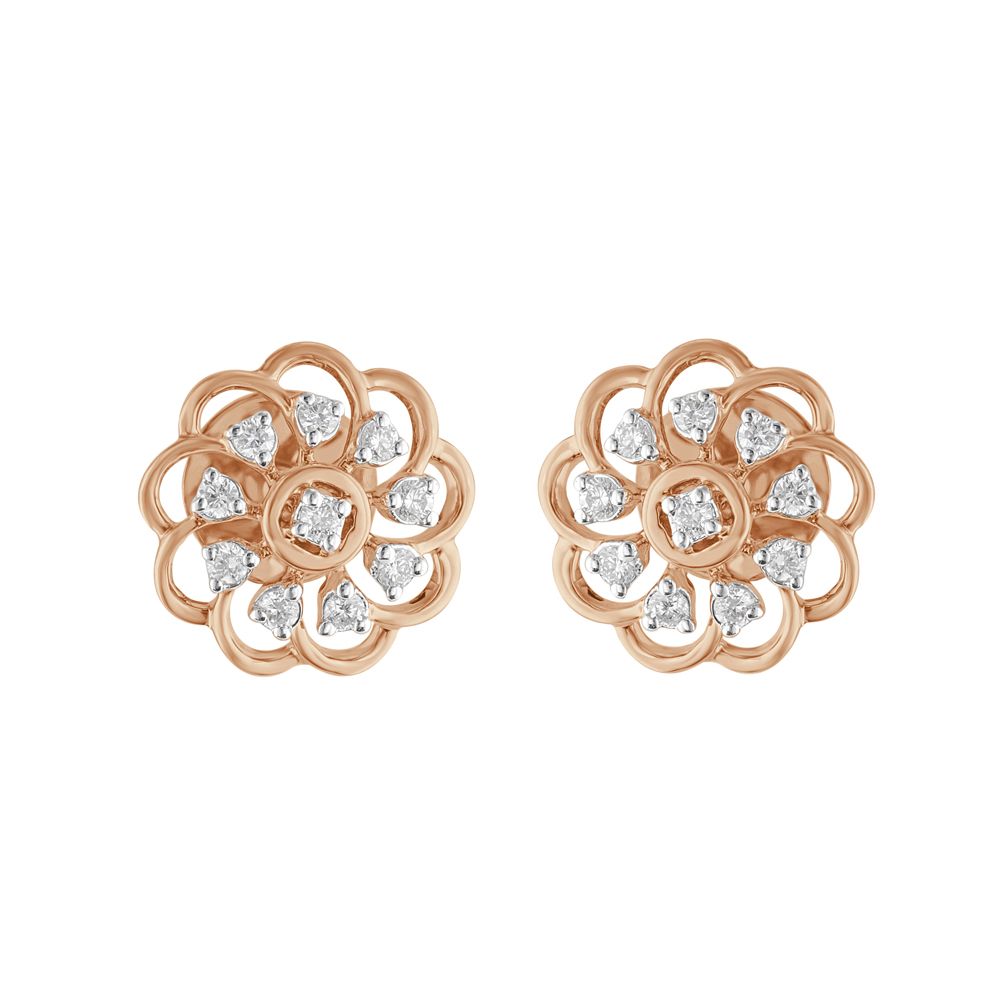 Floral Diamond and Yellow Gold Studs-Earrings-OPE23036-D300R0B