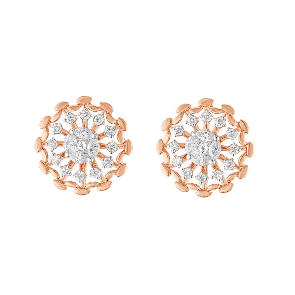 Round Cluster Diamond Earrings-Earrings-OPE23041-D300X0B