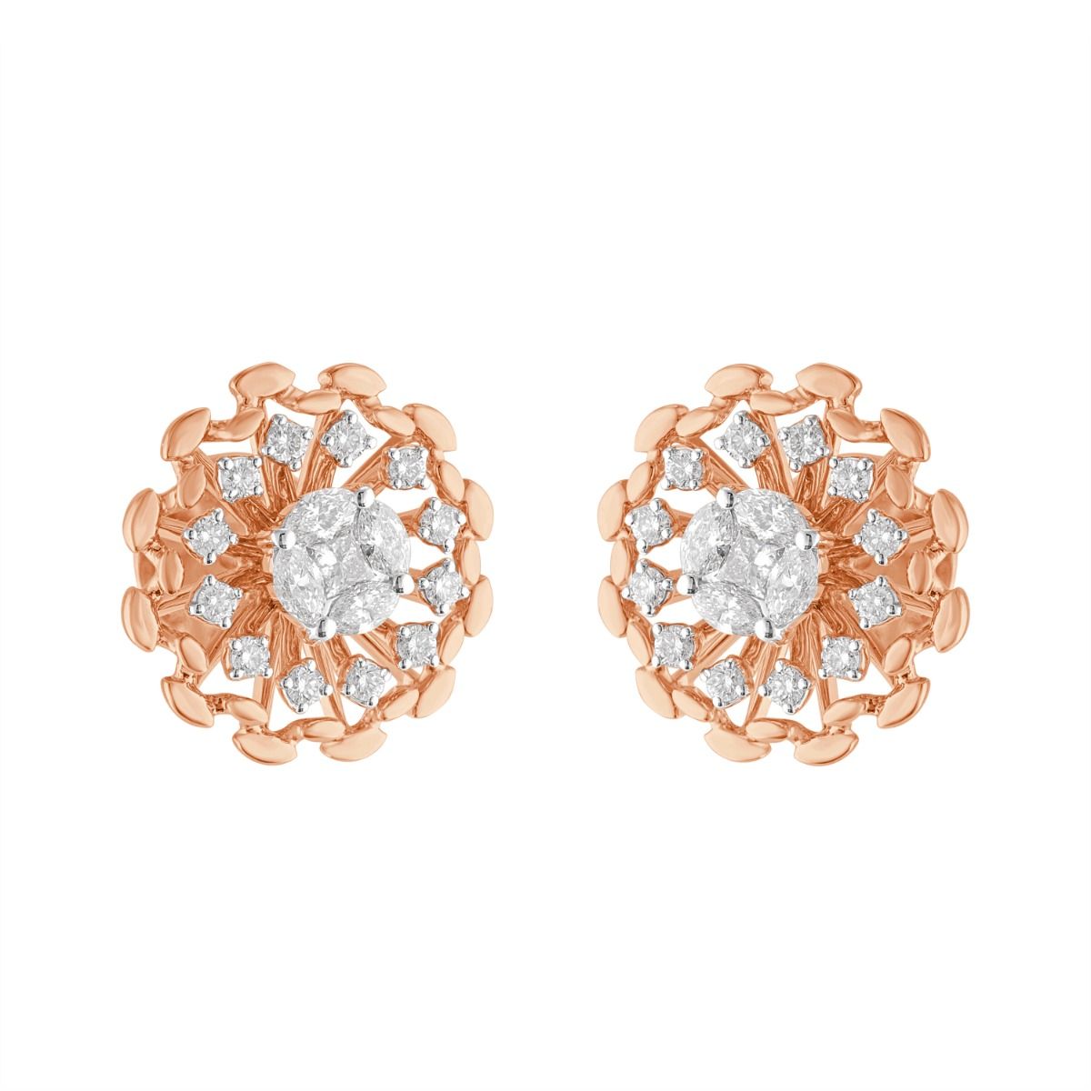 Round Cluster Diamond Earrings-Earrings-OPE23041-D300X0B