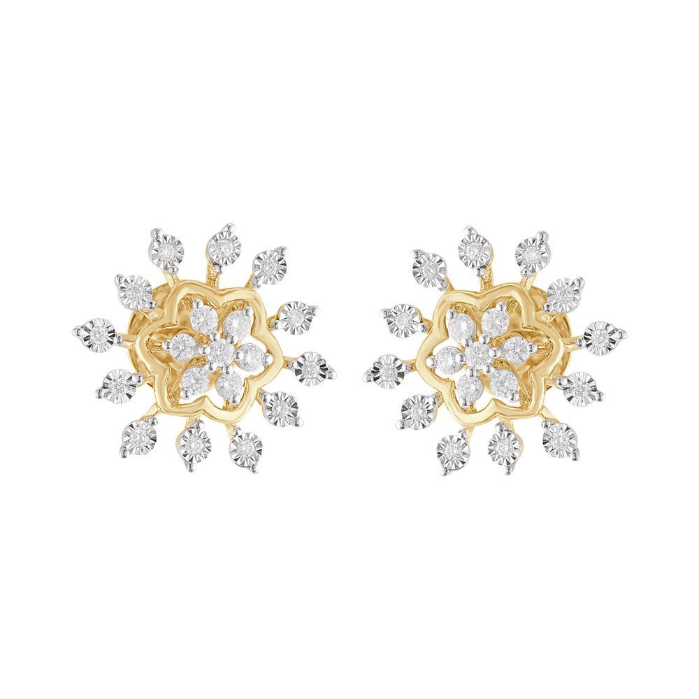 Starburst Design Diamond Earrings-Earrings-OPE23045-D300R0B