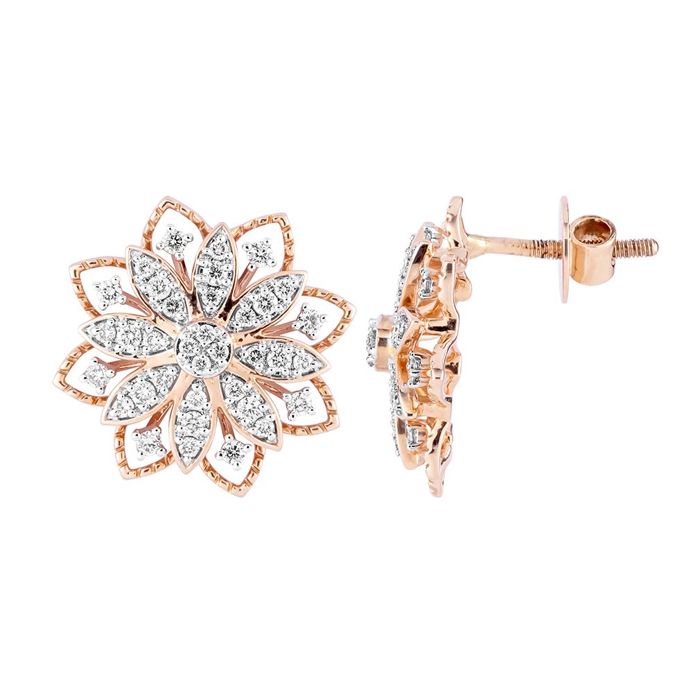 18Kt Rose Gold Floral Earrings with Diamonds-Earrings-OPE23E05-D400X0B