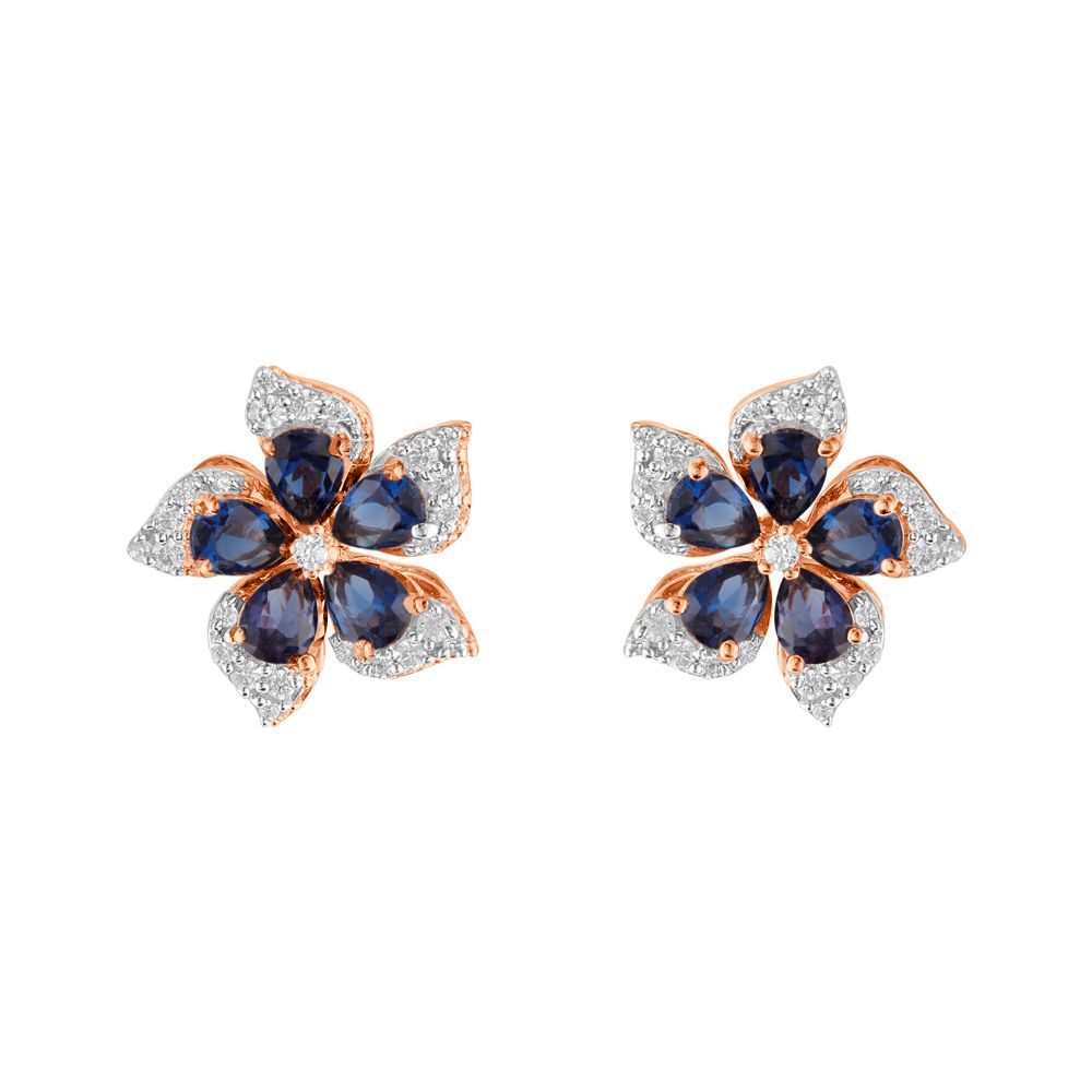 Floral Blue Topaz and Diamond Earrings-Earrings-OPE23E10-D425X0B