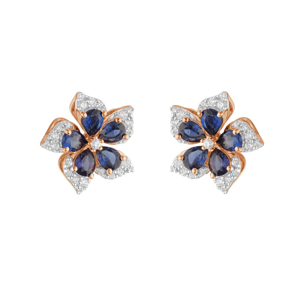 Floral Blue Topaz and Diamond Earrings-Earrings-OPE23E10-D425X0B