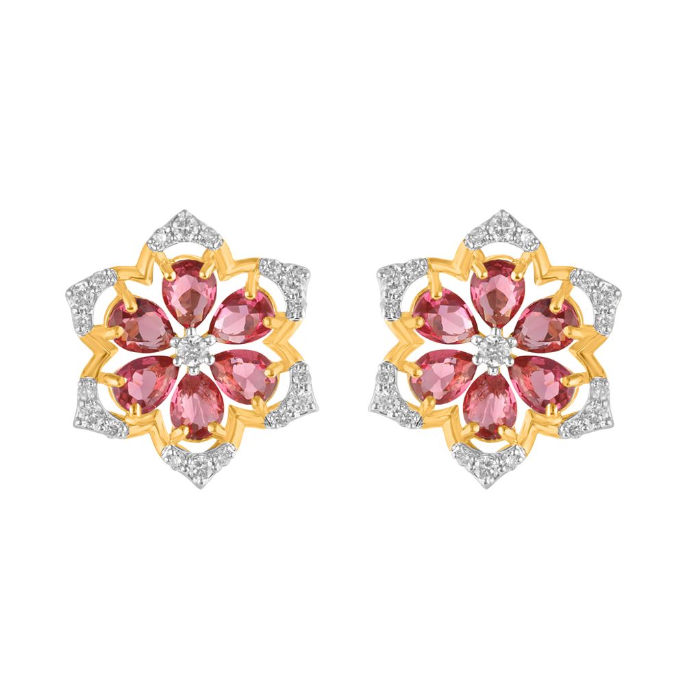 Elegant Pink Ruby and Diamond Earrings-Earrings-OPE23E11-D417R0B