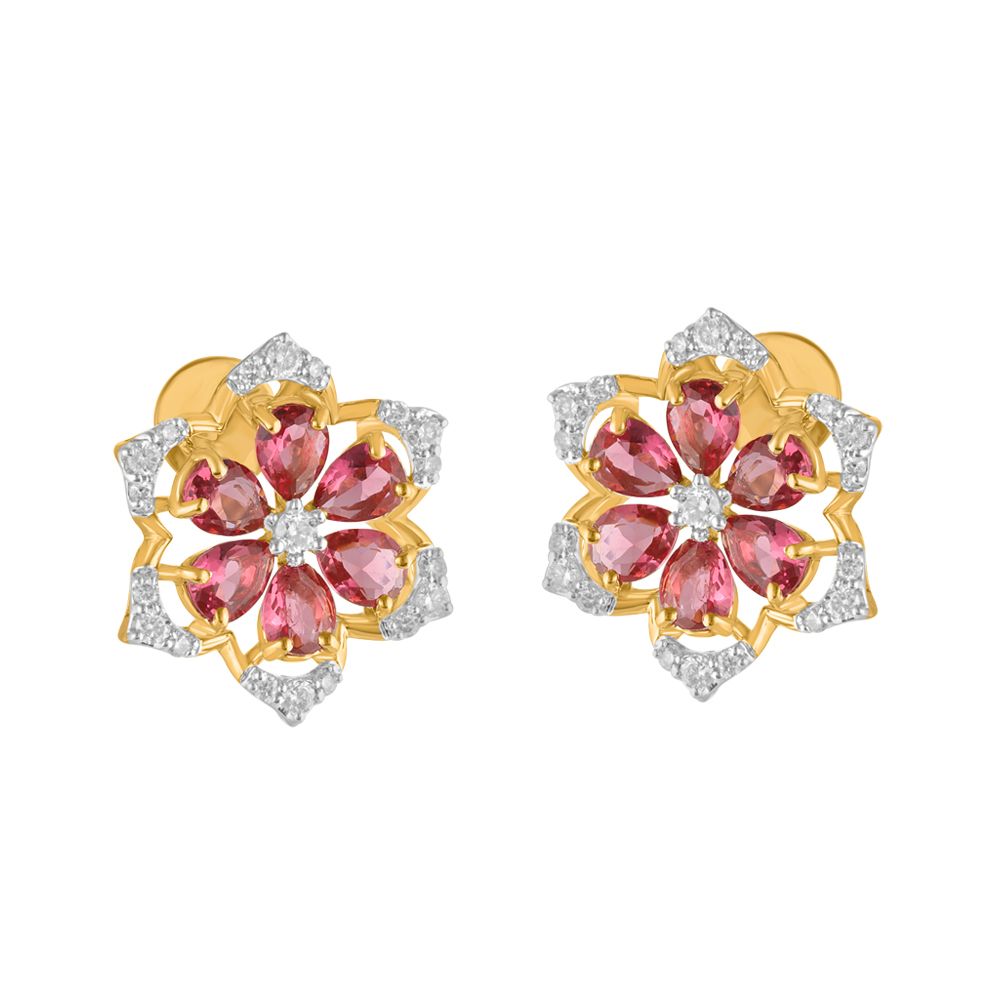 Elegant Pink Ruby and Diamond Earrings-Earrings-OPE23E11-D417R0B