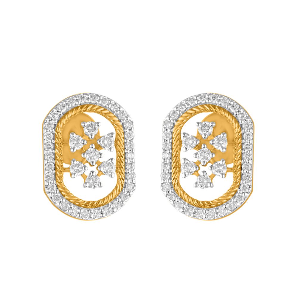 Geometric Diamond and Yellow Gold Earrings-Earrings-OPE23E14-D400R0B