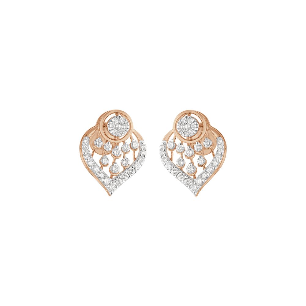 Contemporary Leaf Design Diamond Earrings-Earrings-OPE23E27-D400X0B