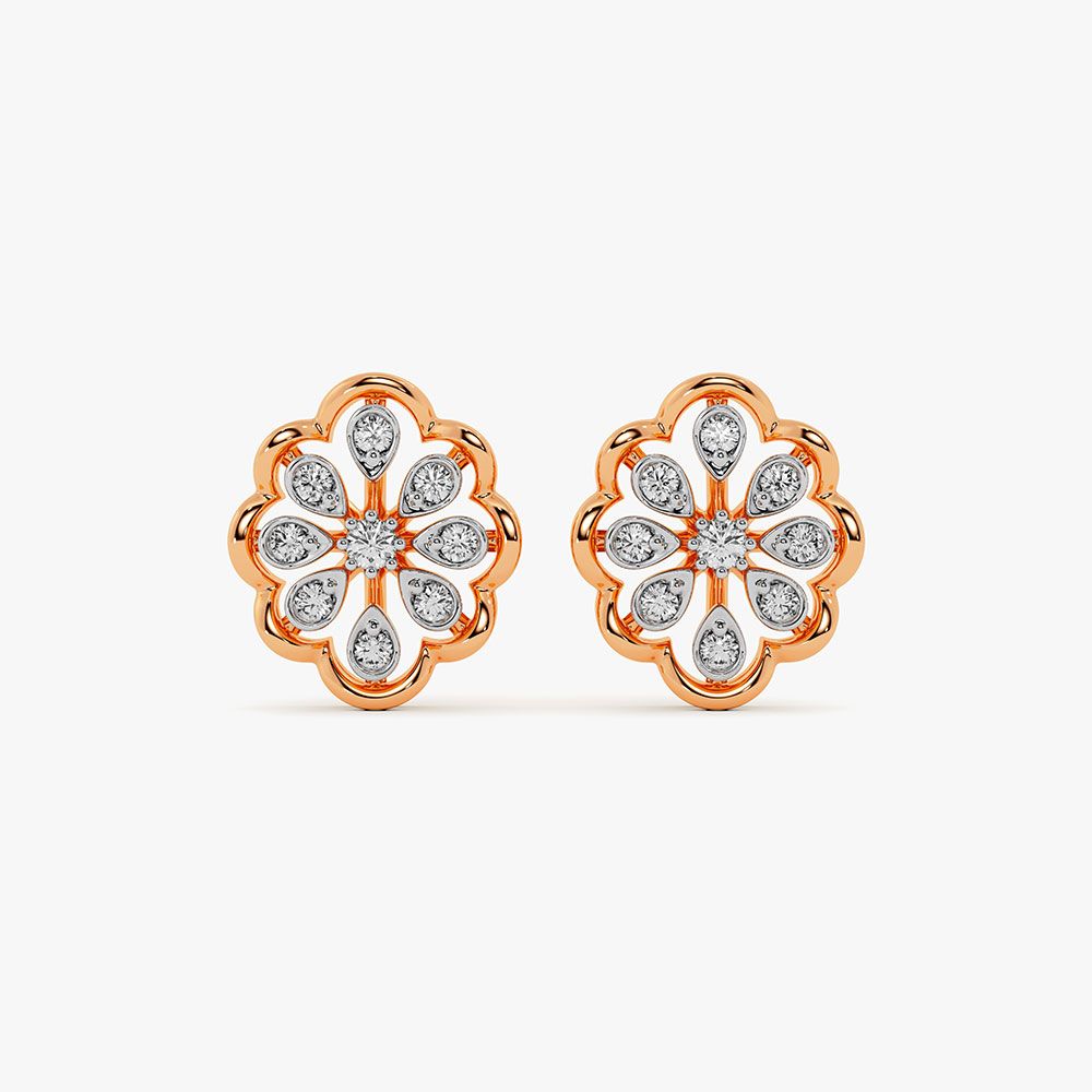 Exquisite Floral Diamond Rose Earring-Earrings-OPE23E28-D400X0B