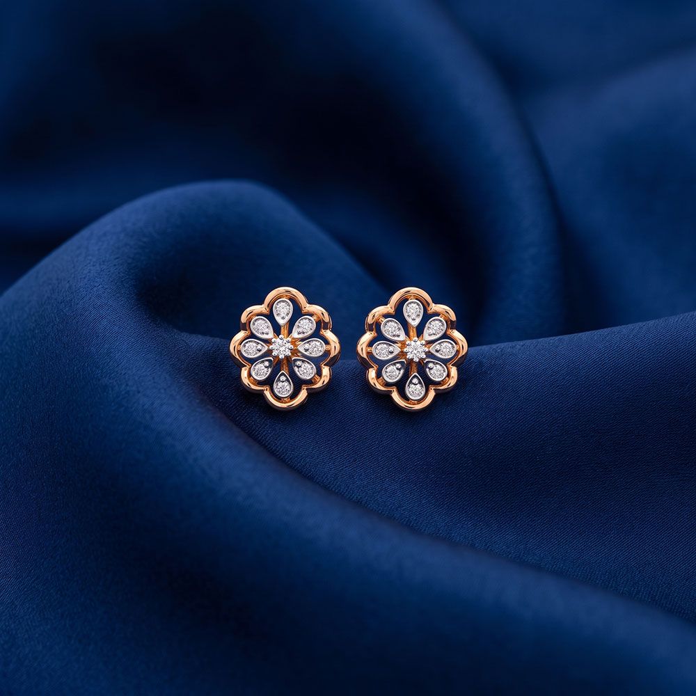 Exquisite Floral Diamond Rose Earring-Earrings-OPE23E28-D400X0B