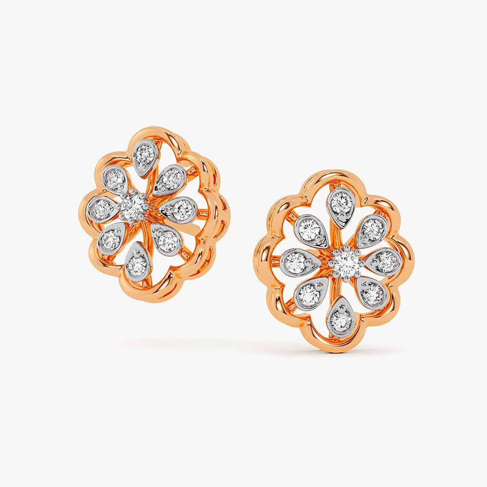 Exquisite Floral Diamond Rose Earring-Earrings-OPE23E28-D400X0B