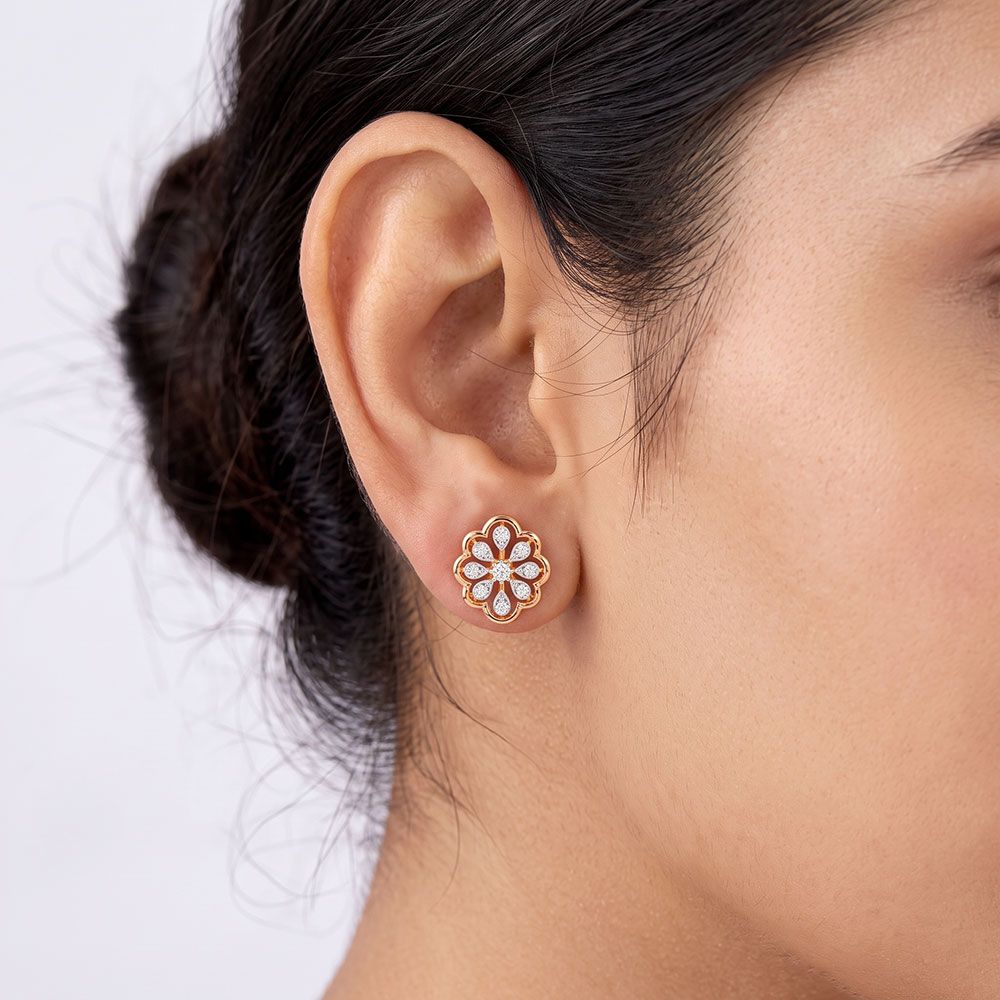 Exquisite Floral Diamond Rose Earring-Earrings-OPE23E28-D400X0B