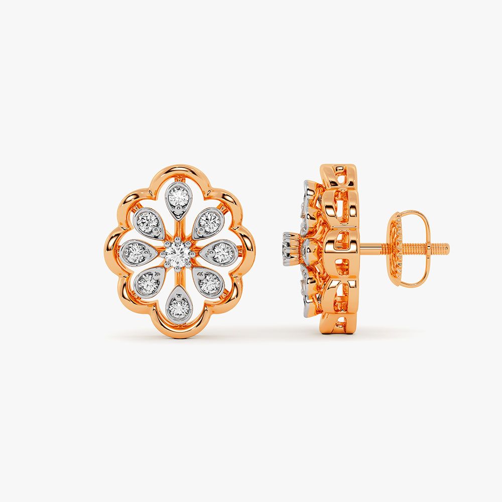 Exquisite Floral Diamond Rose Earring-Earrings-OPE23E28-D400X0B