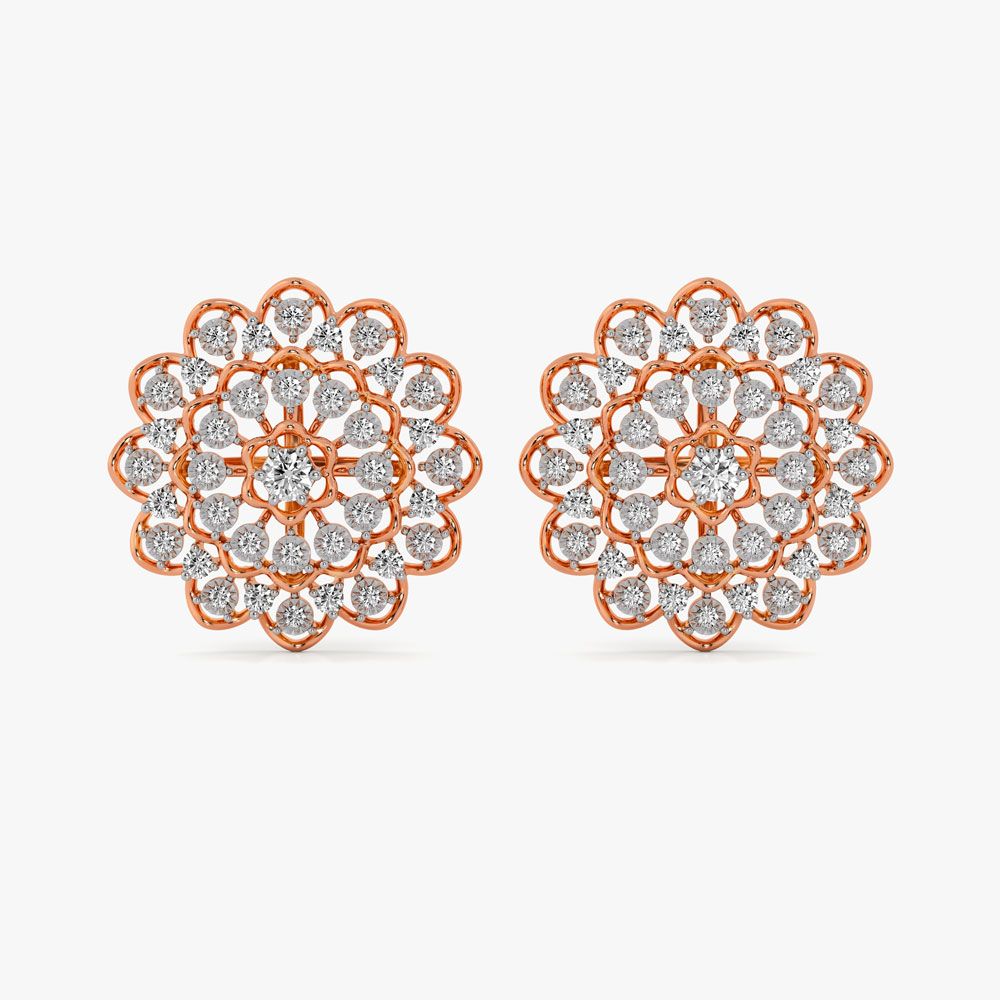 Glossy Mandala Design Diamond Earrings-Earrings-OPE23E29-D900X0C