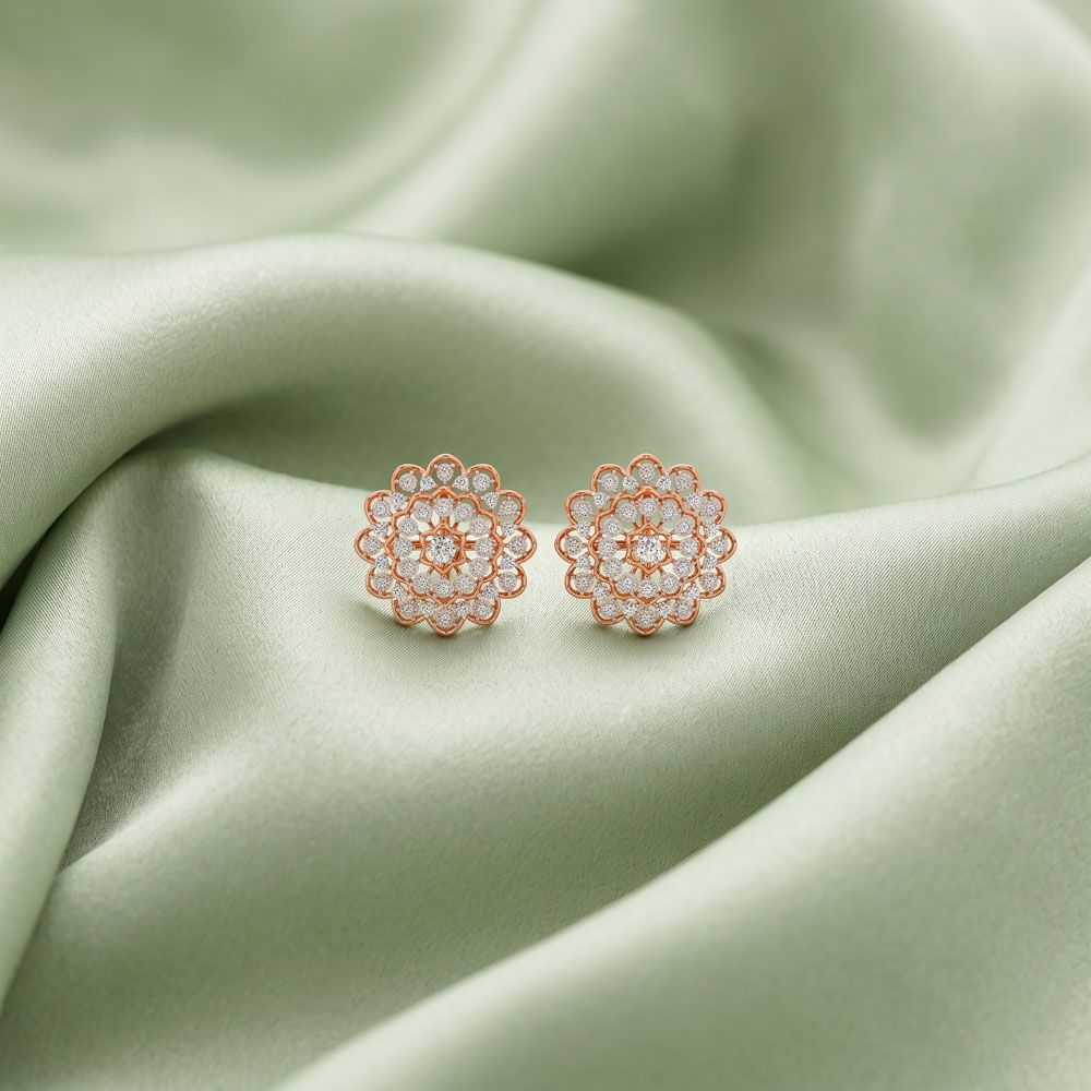 Glossy Mandala Design Diamond Earrings-Earrings-OPE23E29-D900X0C