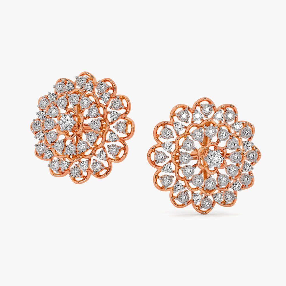 Glossy Mandala Design Diamond Earrings-Earrings-OPE23E29-D900X0C