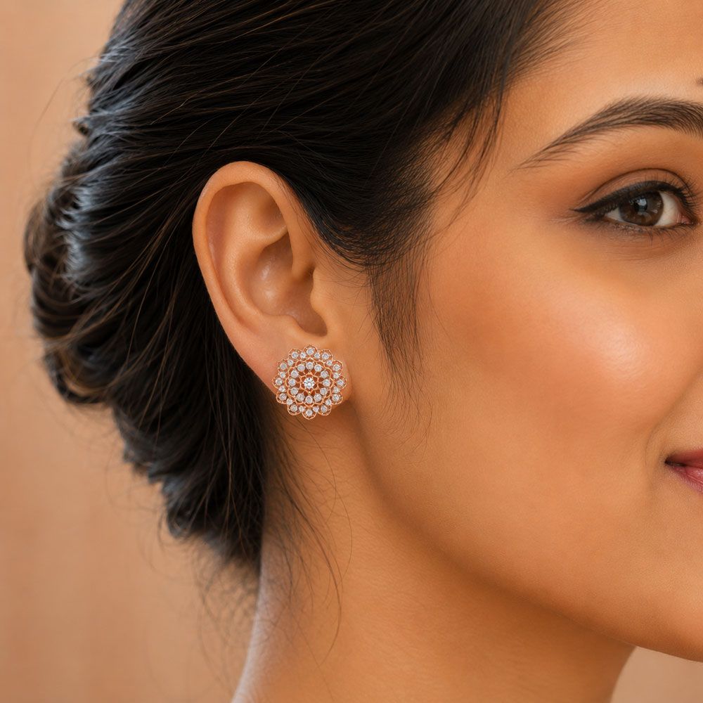 Glossy Mandala Design Diamond Earrings-Earrings-OPE23E29-D900X0C