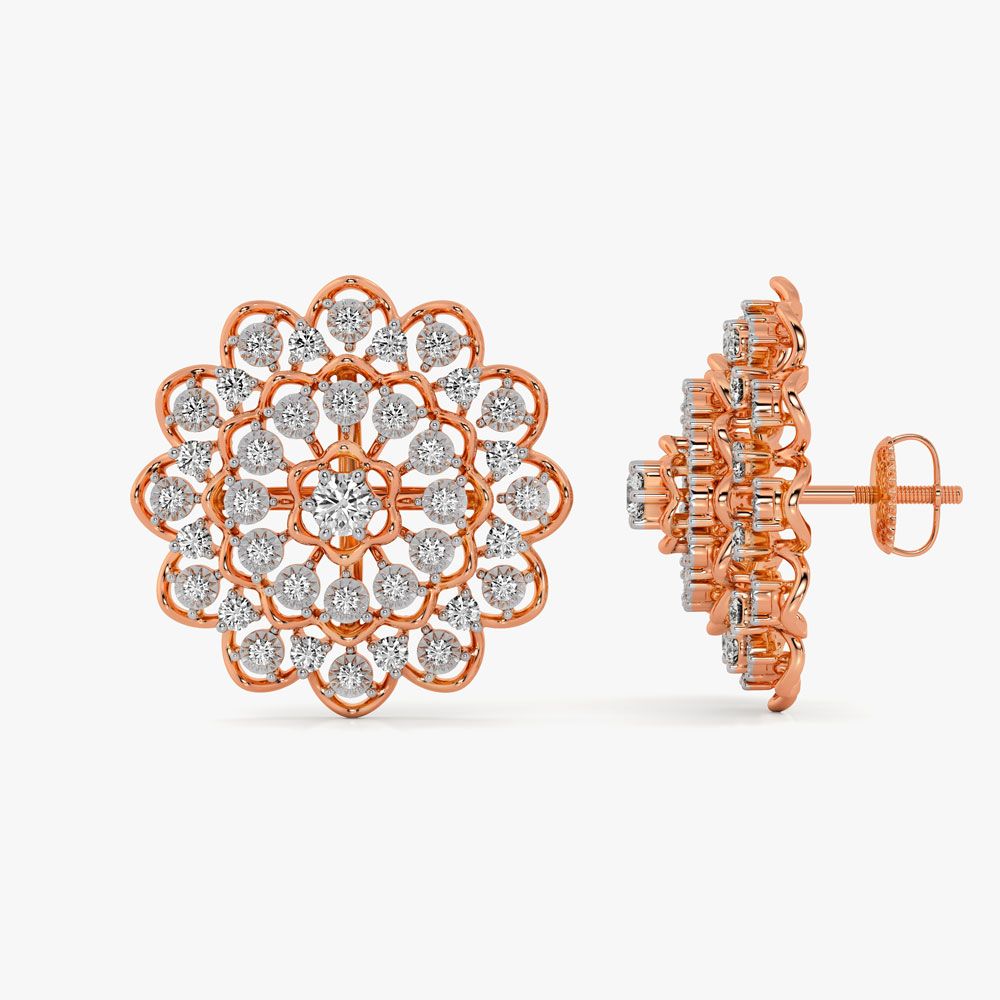 Glossy Mandala Design Diamond Earrings-Earrings-OPE23E29-D900X0C