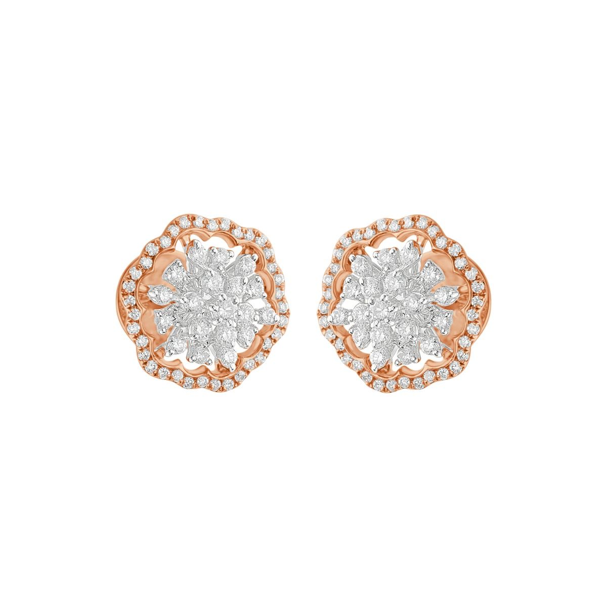 Mandala Design Rose Gold and Diamond Studs-Earrings-OPE23E32-D400X0B