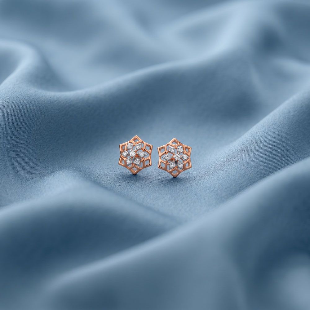 Refined Floral Diamond Rose Earring-Earrings-OPE24E13-D900X0C