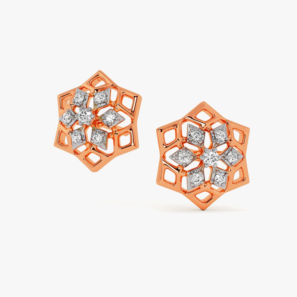 Refined Floral Diamond Rose Earring-Earrings-OPE24E13-D900X0C