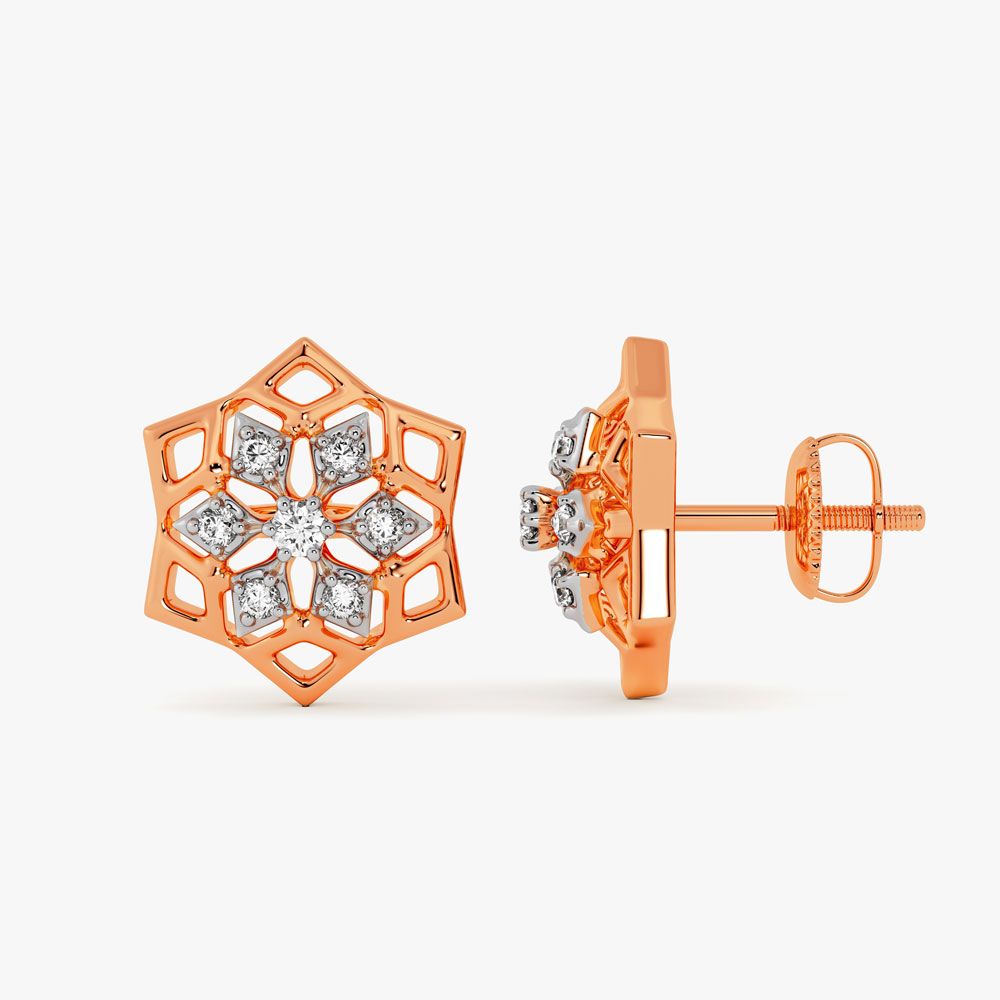Refined Floral Diamond Rose Earring-Earrings-OPE24E13-D900X0C